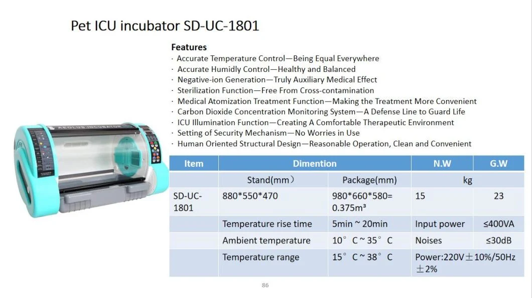 Automatic Medical Veterinary ICU Incubators Pet Cat Dog Puppy Incubator for Sale